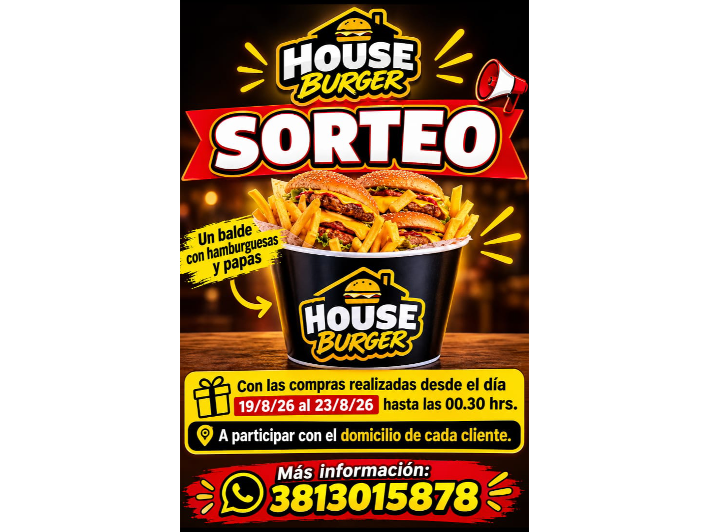 Sorteo de un balde de hamburguesas con papas