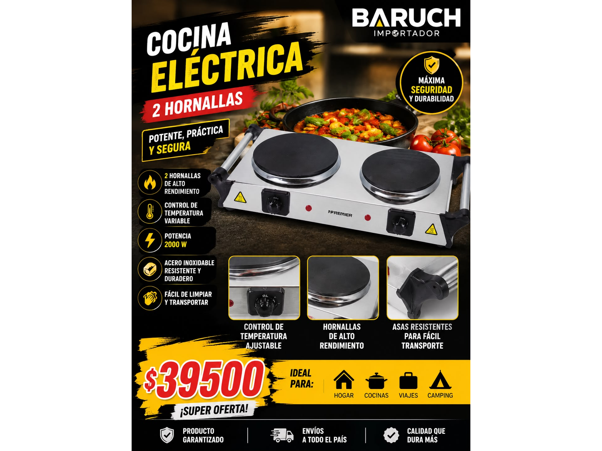 COCINA ELÉCTRICA PREMIER 2 HORNALLAS