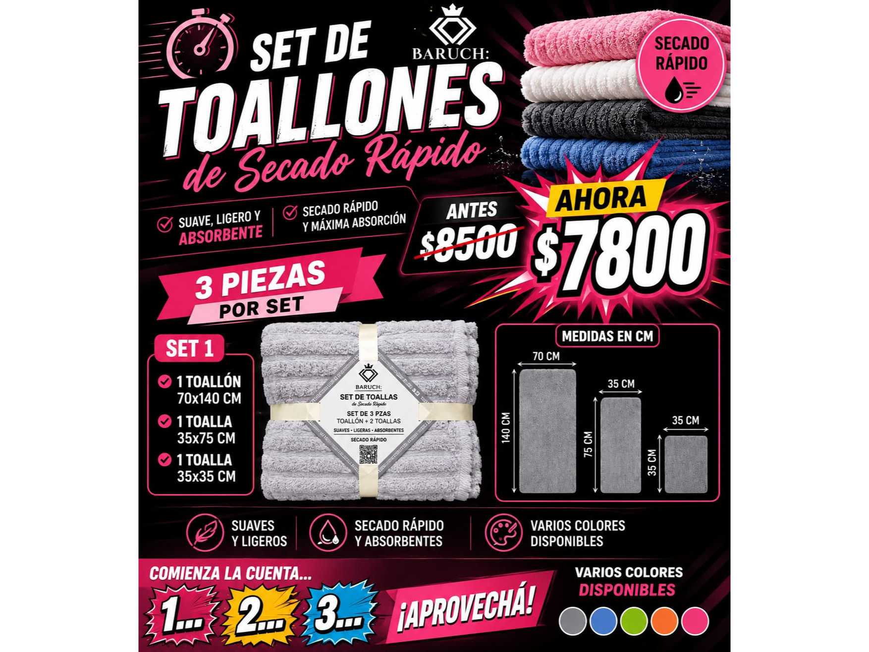SET DE TOALLONES SECADO RAPIDO