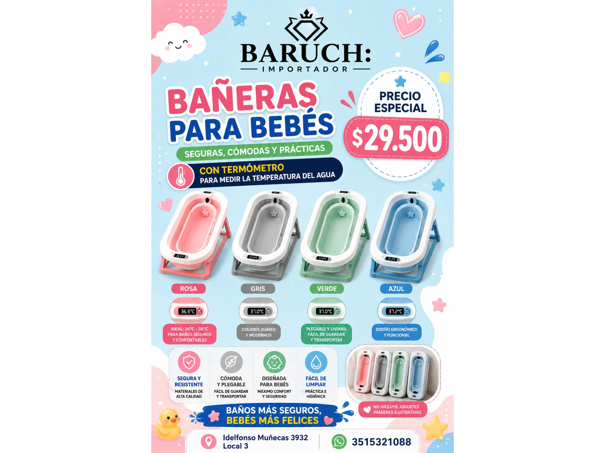 BAÑERA PEGABLE CON TERMÓMETRO DIGITAL