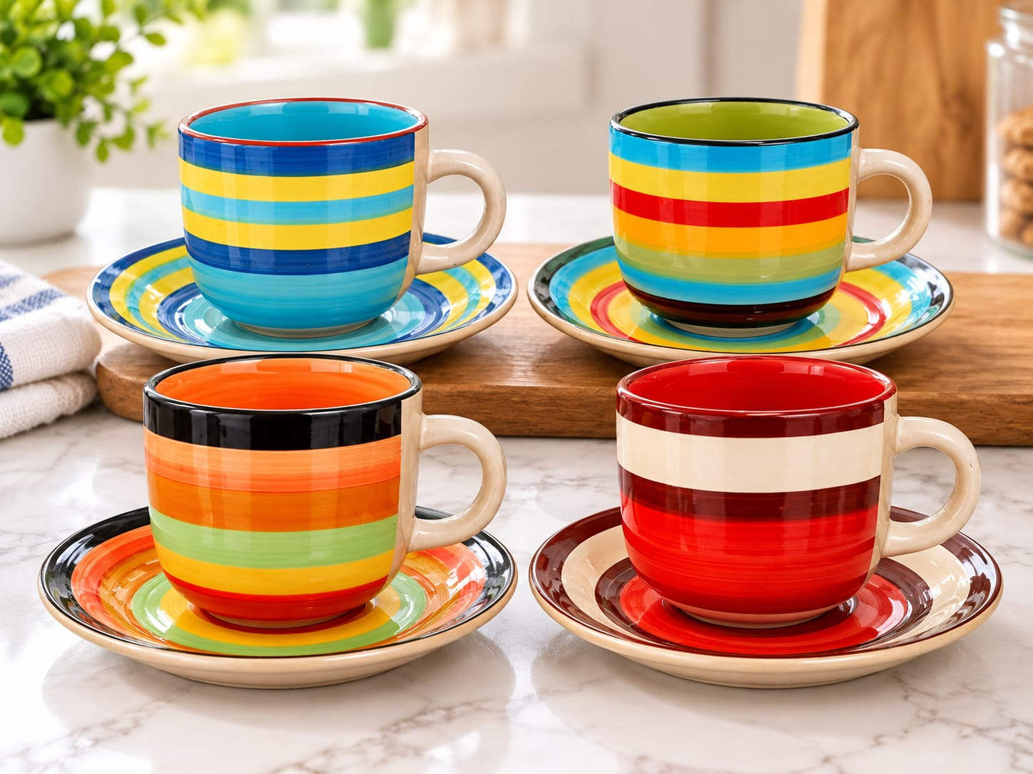 SET DE 6 TAZAS POCILLO PARA CAFÉ CON PLATITOS