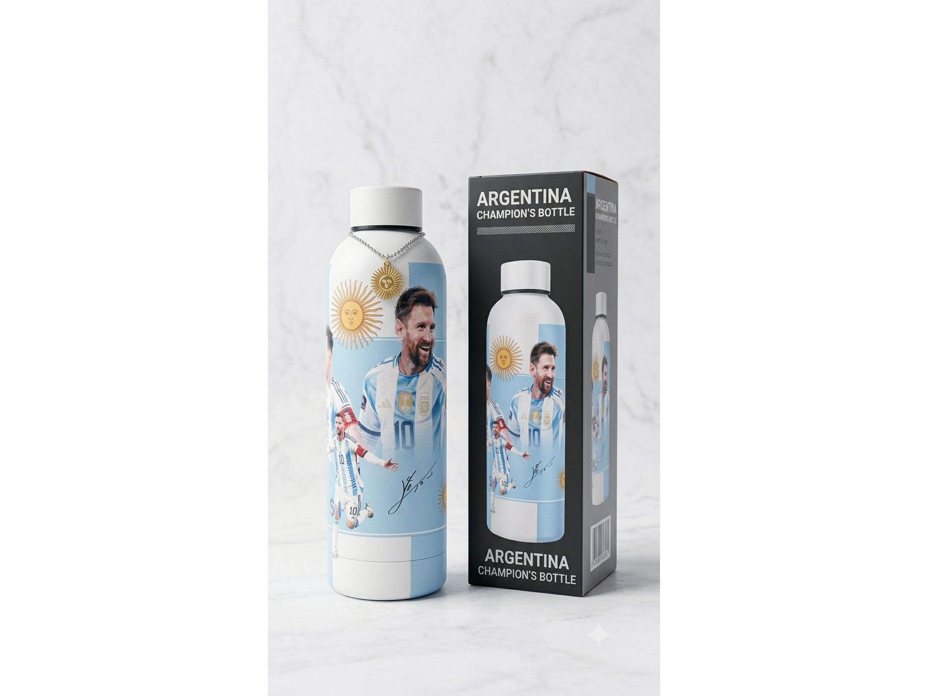 BOTELLA MESSI TÉRMICA Impresión UV  Tapa a rosca de acero inoxidable
