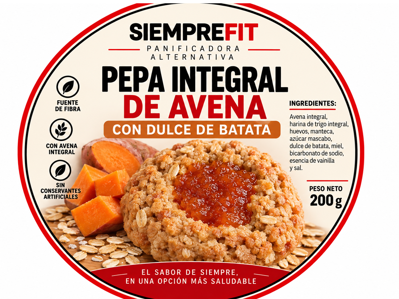Pepas integrales con DULCE DE BATATA x kilo de Siemprefit