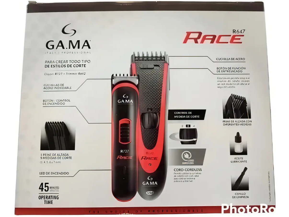 MAQUINA CORTA PELO GAMMA RACE 642 + TRIMER GAMMA RACE 727