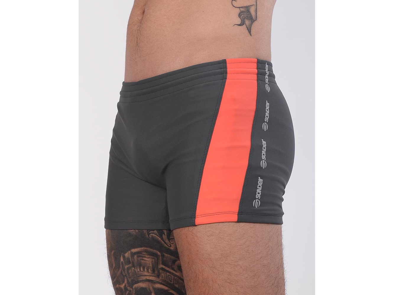 MALLA SLIP LYCRA GRIS CON NARANJA
