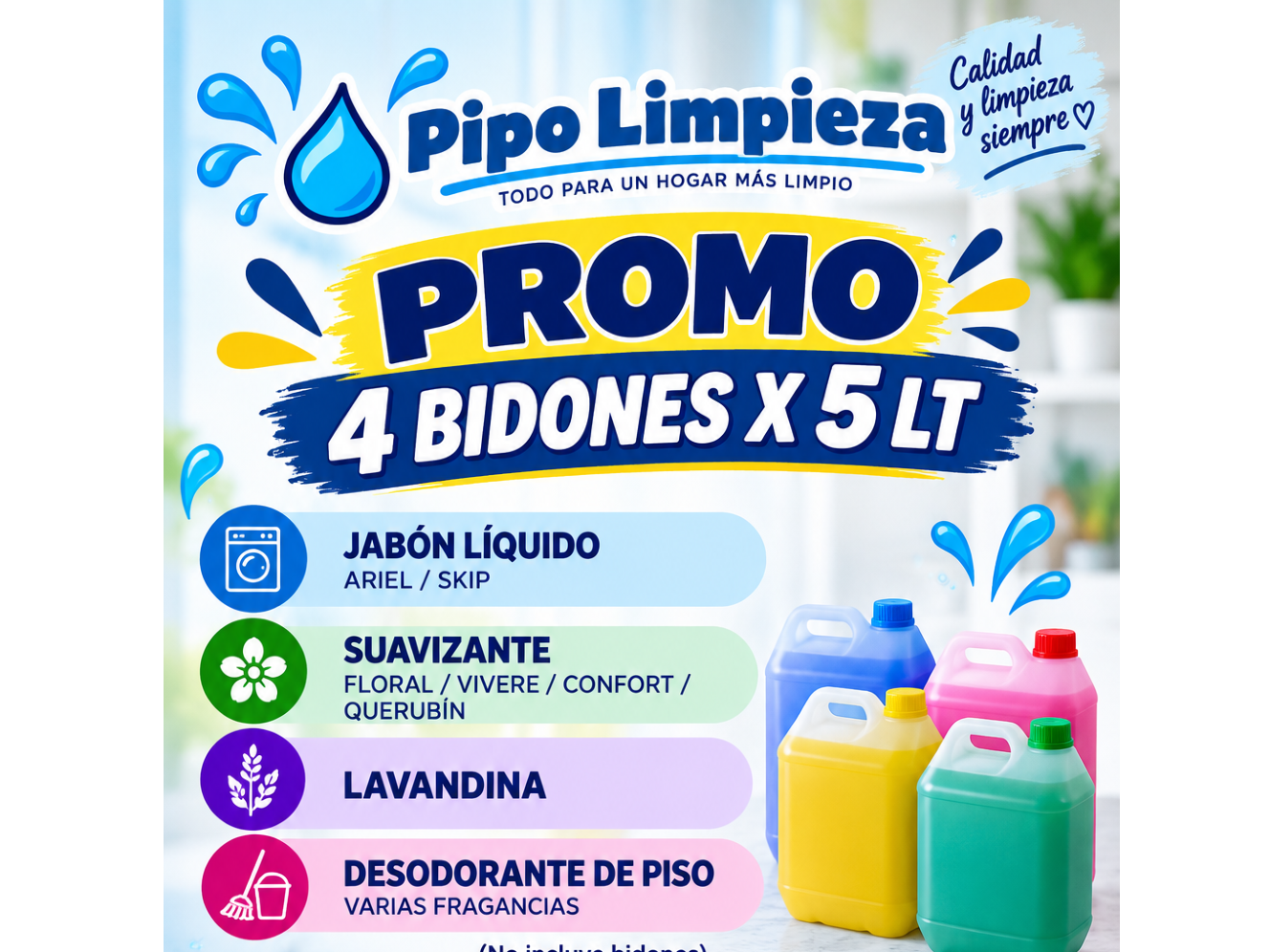 4 BIDONES - Jabón Común  y Suavizante