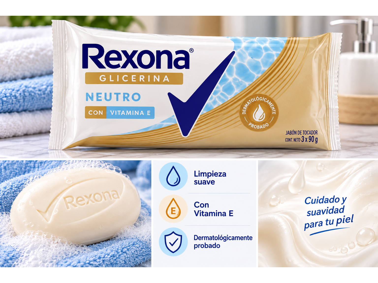 Jabón Rexona Glicerina Neutro 3 x 90 gr