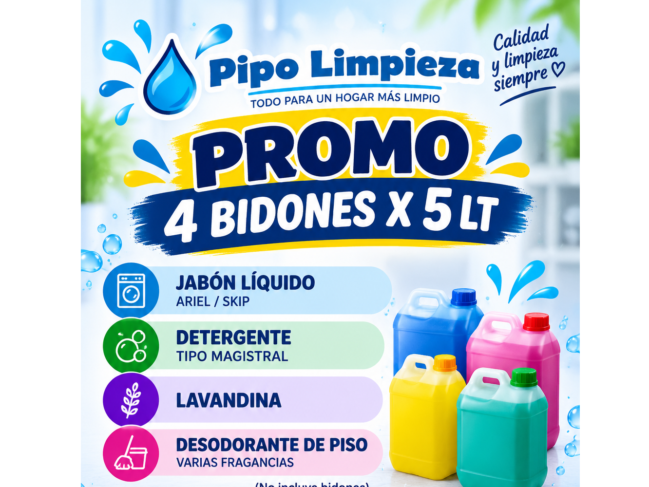 4 BIDONES - Jabón Común y Detergente