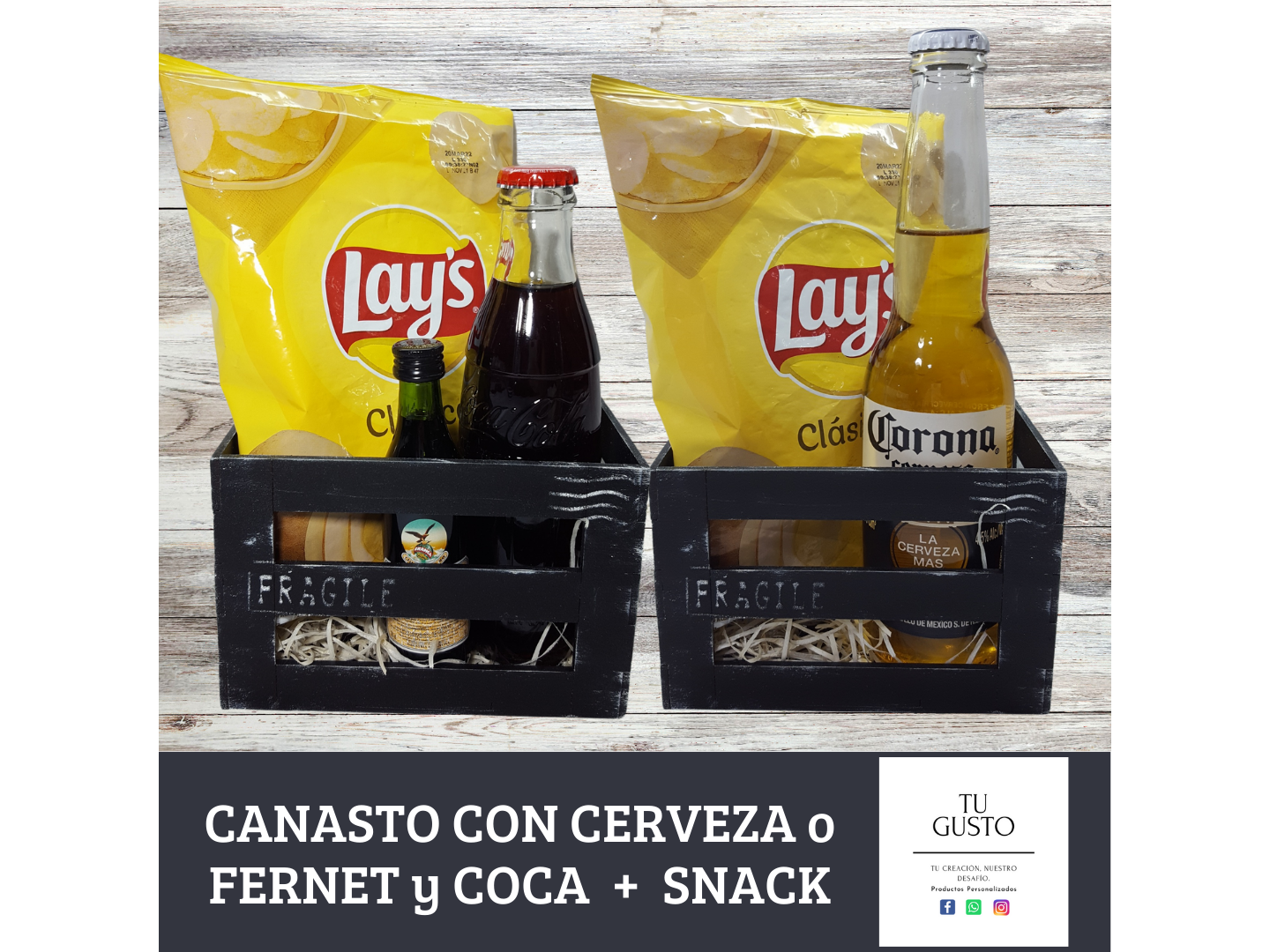 CANASTO 10x15x10cm con CERVEZA y SNACK