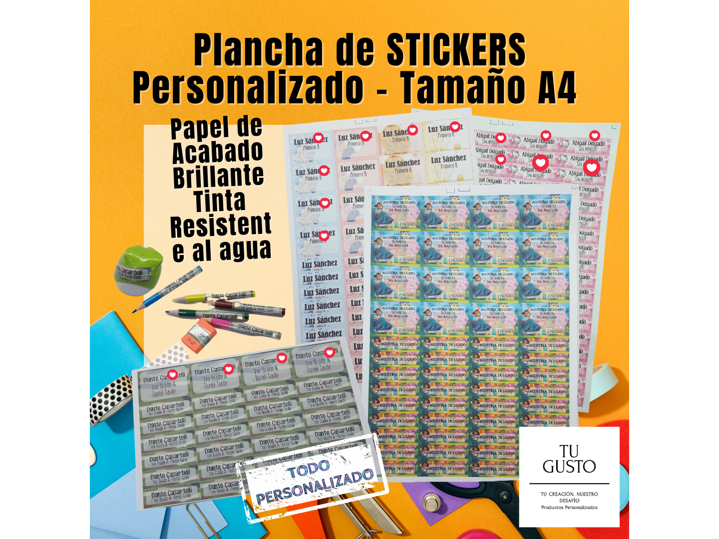Plancha A4 de STICKERS Personalizado Resistentes al AGUA