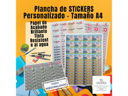 Plancha A4 de STICKERS Personalizado Resistentes al AGUA