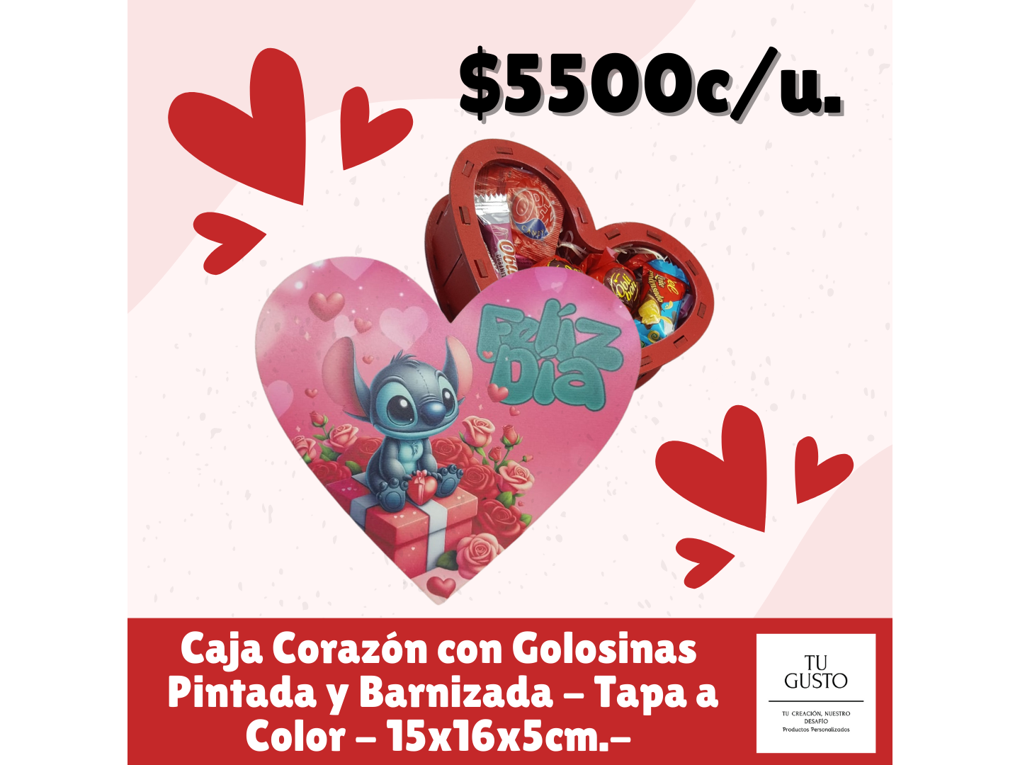 CAJA CORAZON RELLENA CON GOLOSINAS