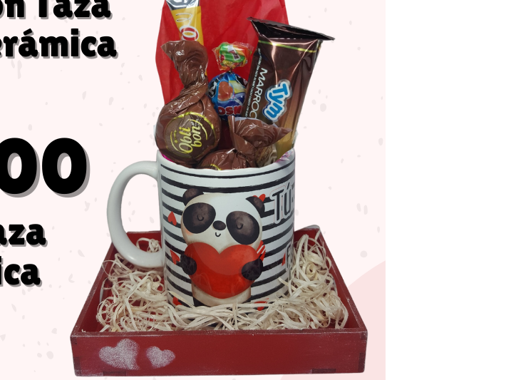 BANDEJA 11X14cm  C/TAZA  CERÁMICA CON GOLOSINAS