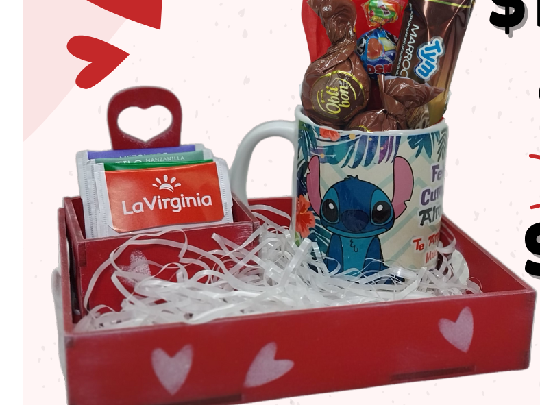 BANDEJA 17X25cm C/TAZA DE CERÁMICA Y SAQUITERO