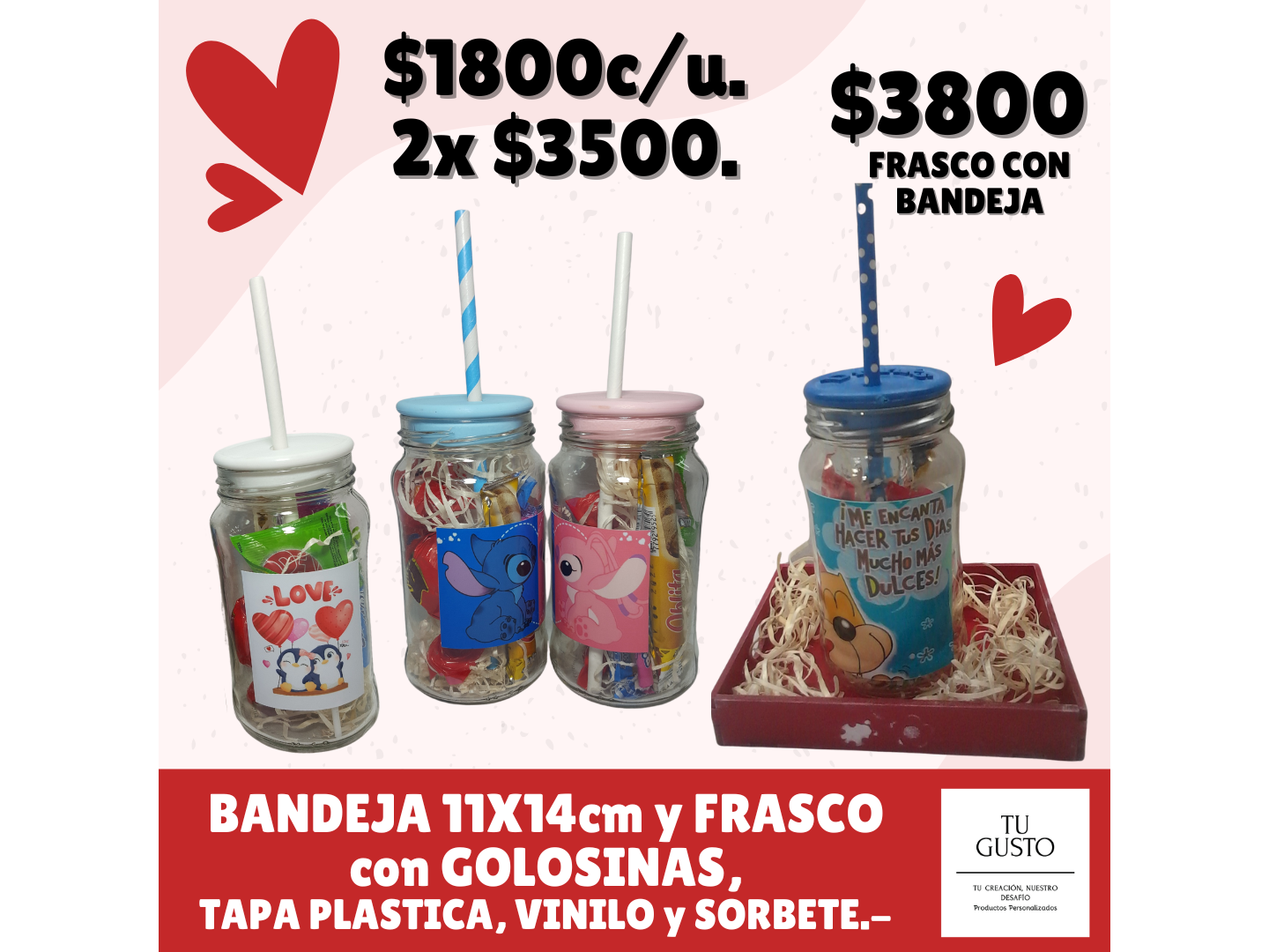 FRASCOS CON GOLOSINAS C/CANASTO O BANDEJA