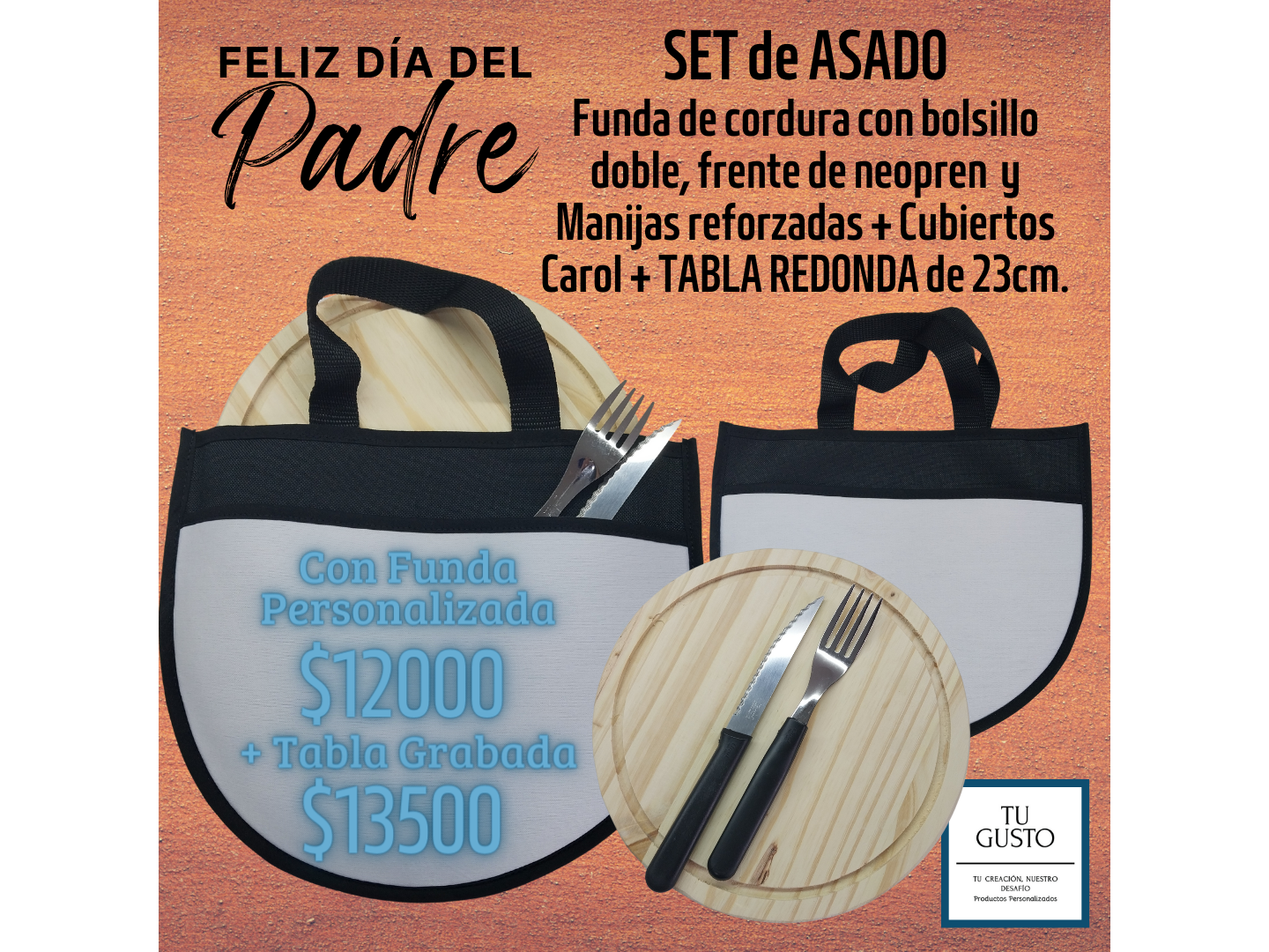 SET ASADO con TABLA REDONDA 23cm