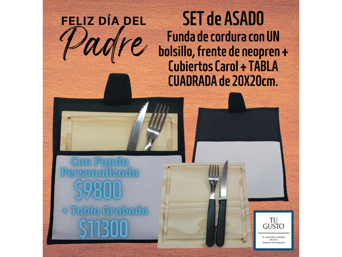 SET ASADO con TABLA CUADRADA 20x20cm