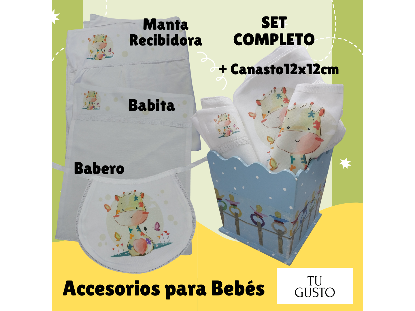 CANASTO CON SET DE BEBÉ de 3 PIEZAS