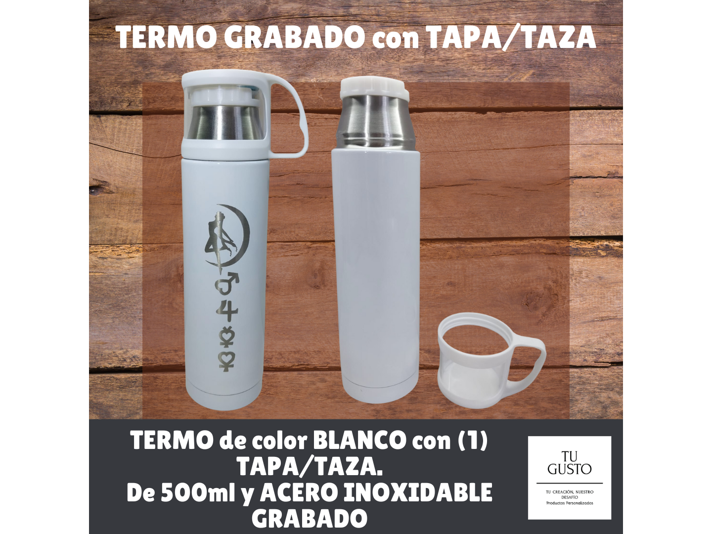TERMO GRABADO con TAPA/TAZA
