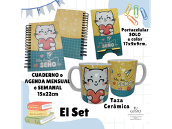 SET de CUADERNO A5 + TAZA de CERÁMICA + PORTACELULAR