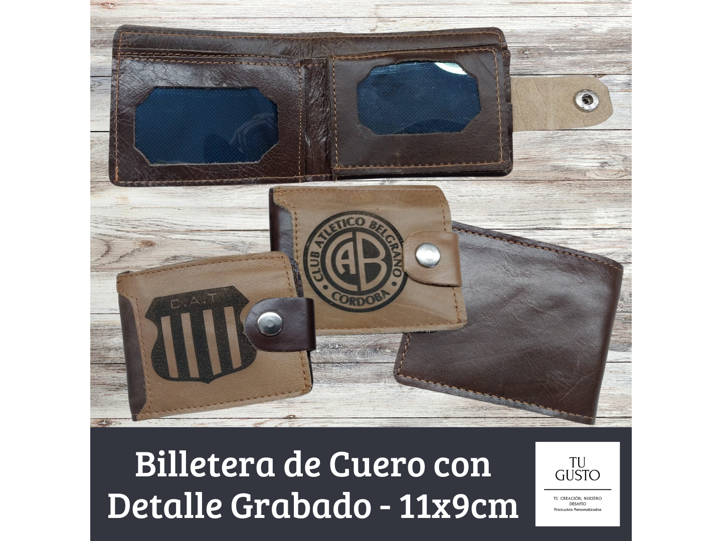 Billetera de Cuero con Detalle Grabado - 11x9cm.