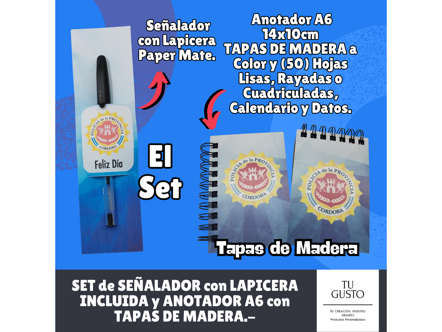 SET Anotador A6 Tapas de MADERA+ Señalador con Lapicera