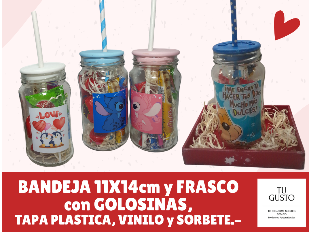 FRASCOS CON GOLOSINAS C/CANASTO O BANDEJA