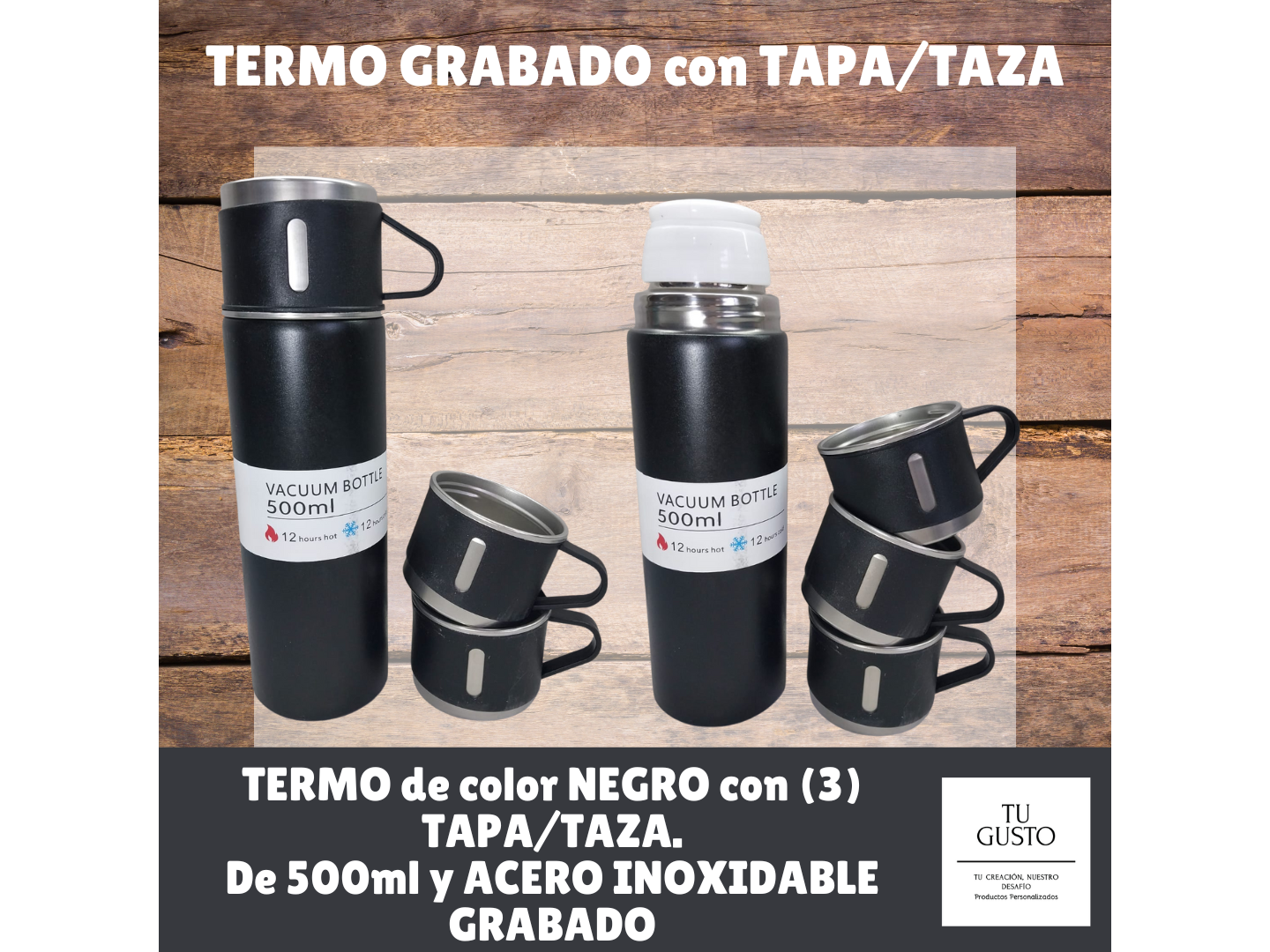 TERMO GRABADO con TAPA/TAZA