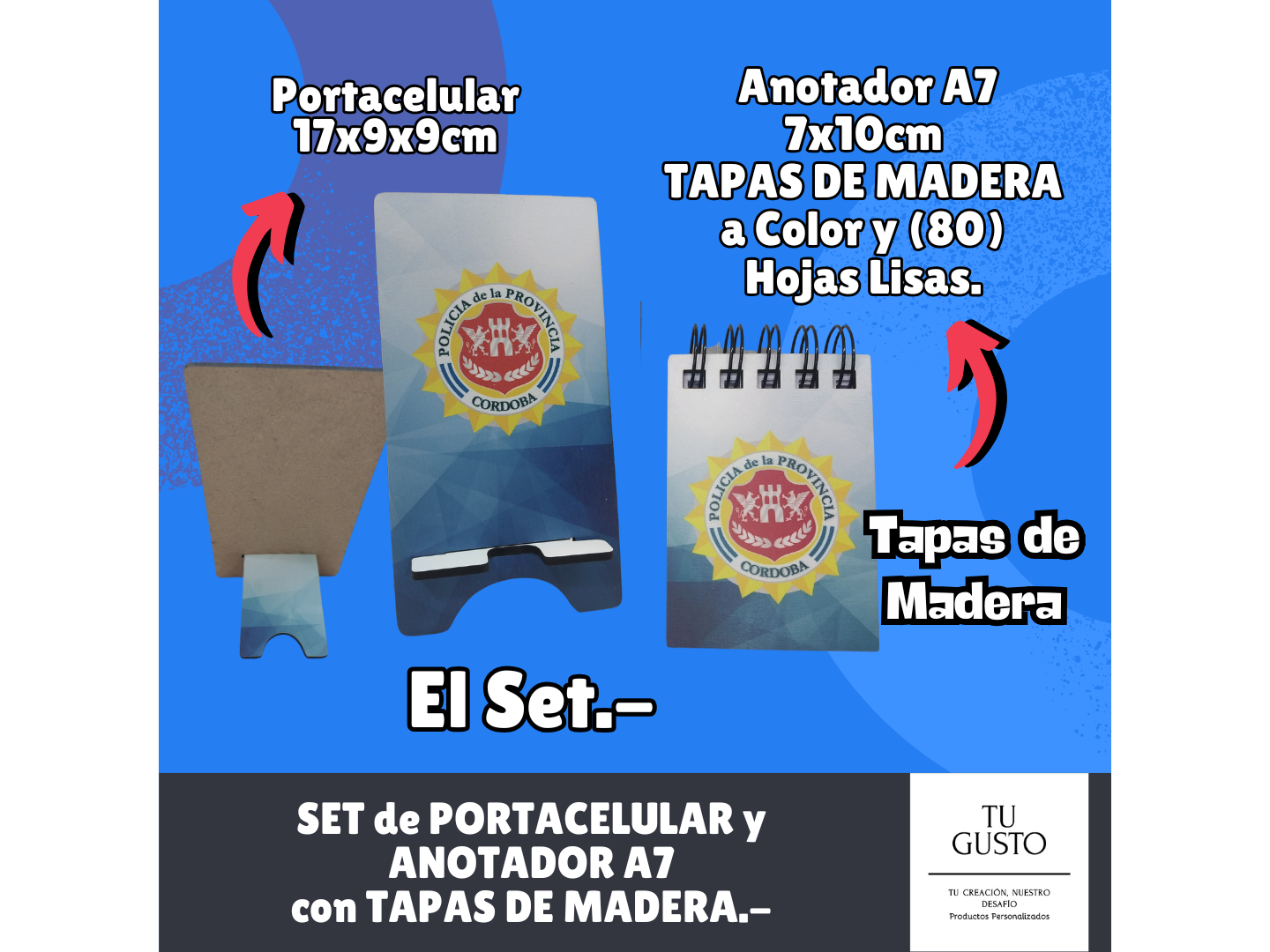 PORTACELULAR + ANOTADOR A7 con TAPAS de MADERA