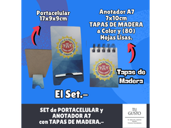 PORTACELULAR + ANOTADOR A7 con TAPAS de MADERA