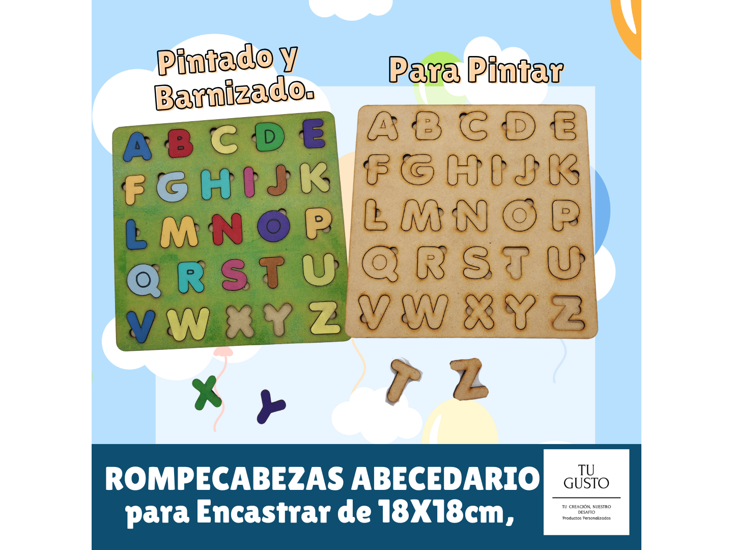 ROMPECABEZAS ABECEDARIO 18x18cm SIN PINTAR