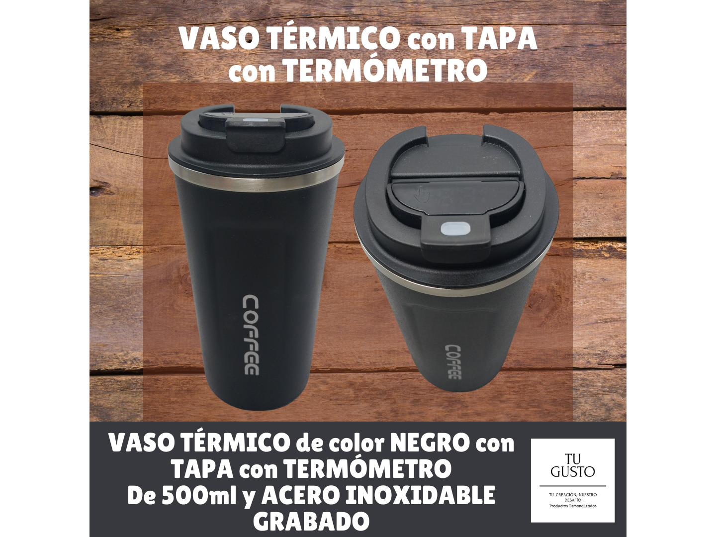 VASO TÉRMICO con TAPA con TERMÓMETRO