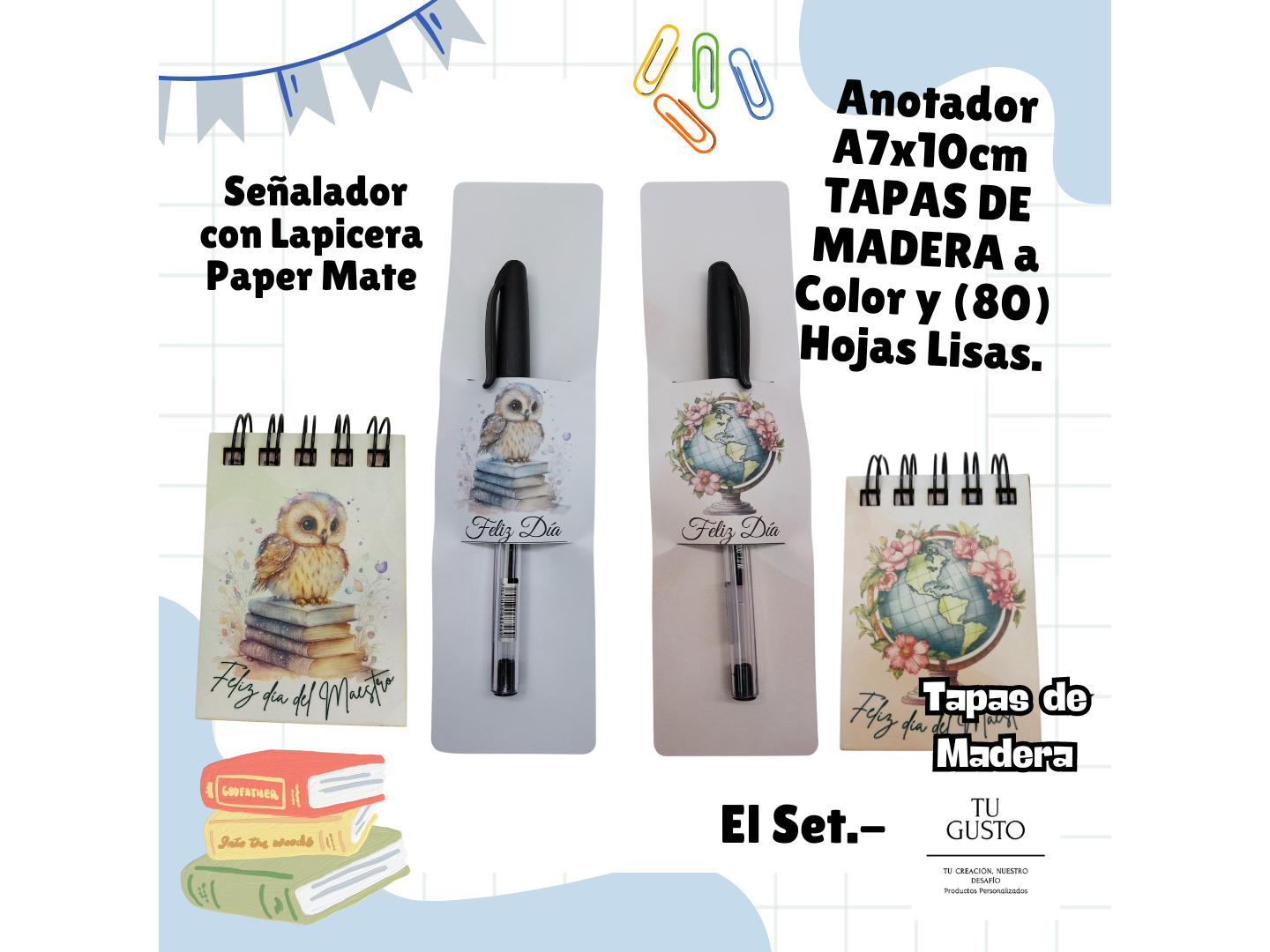 SET Anotador A7 Tapas de Madera + Señalador con Lapicera (Copia)