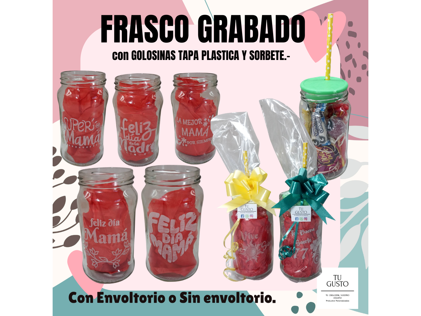 FRASCOS GRABADO CON GOLOSINAS