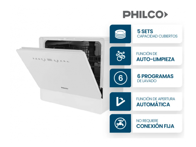 Lavavajillas Sobre Mesada Philco Set de 5 Cubiertos