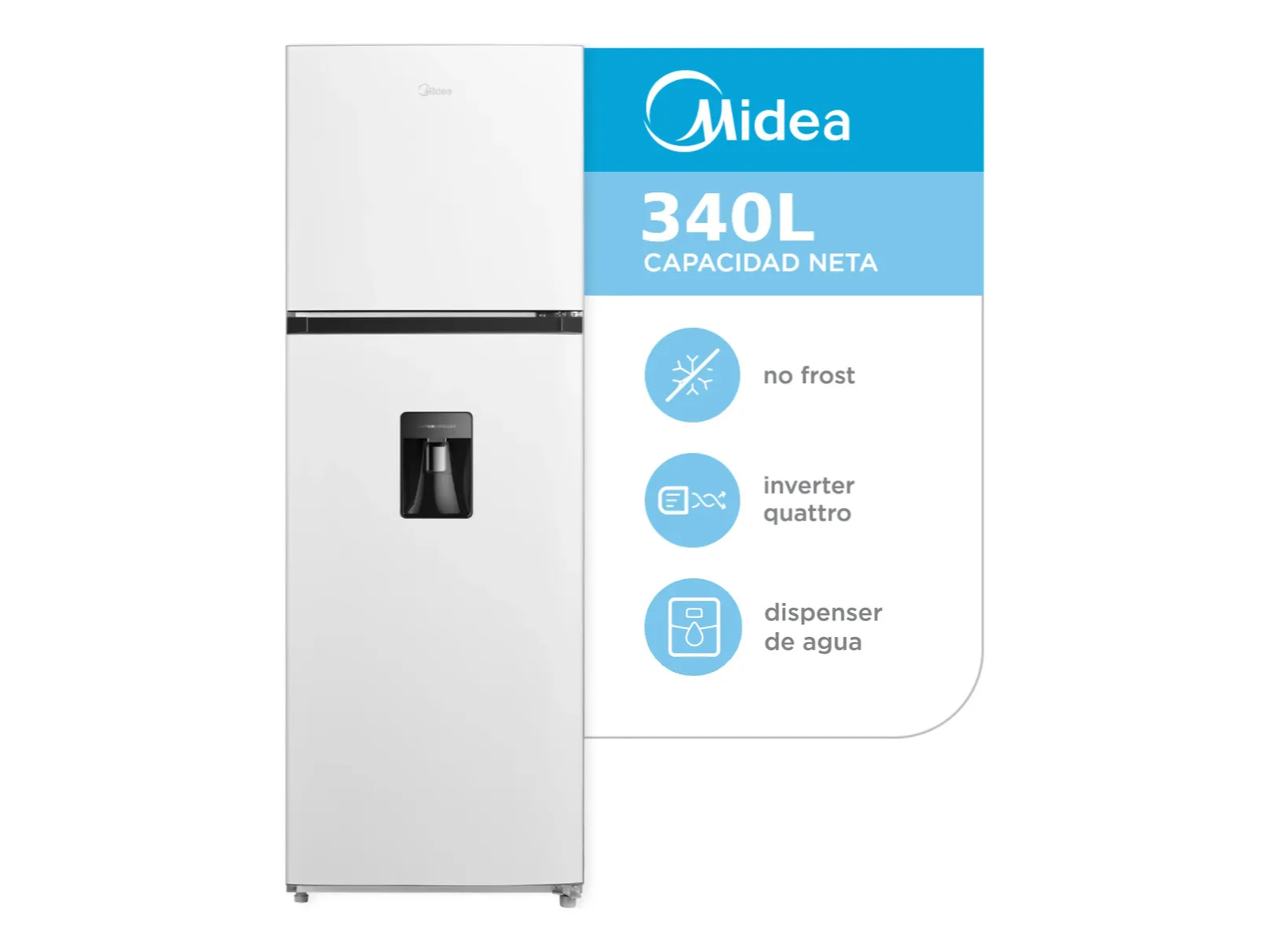 Heladera Inverter Midea Blanca Top Mount 340l Color Blanco