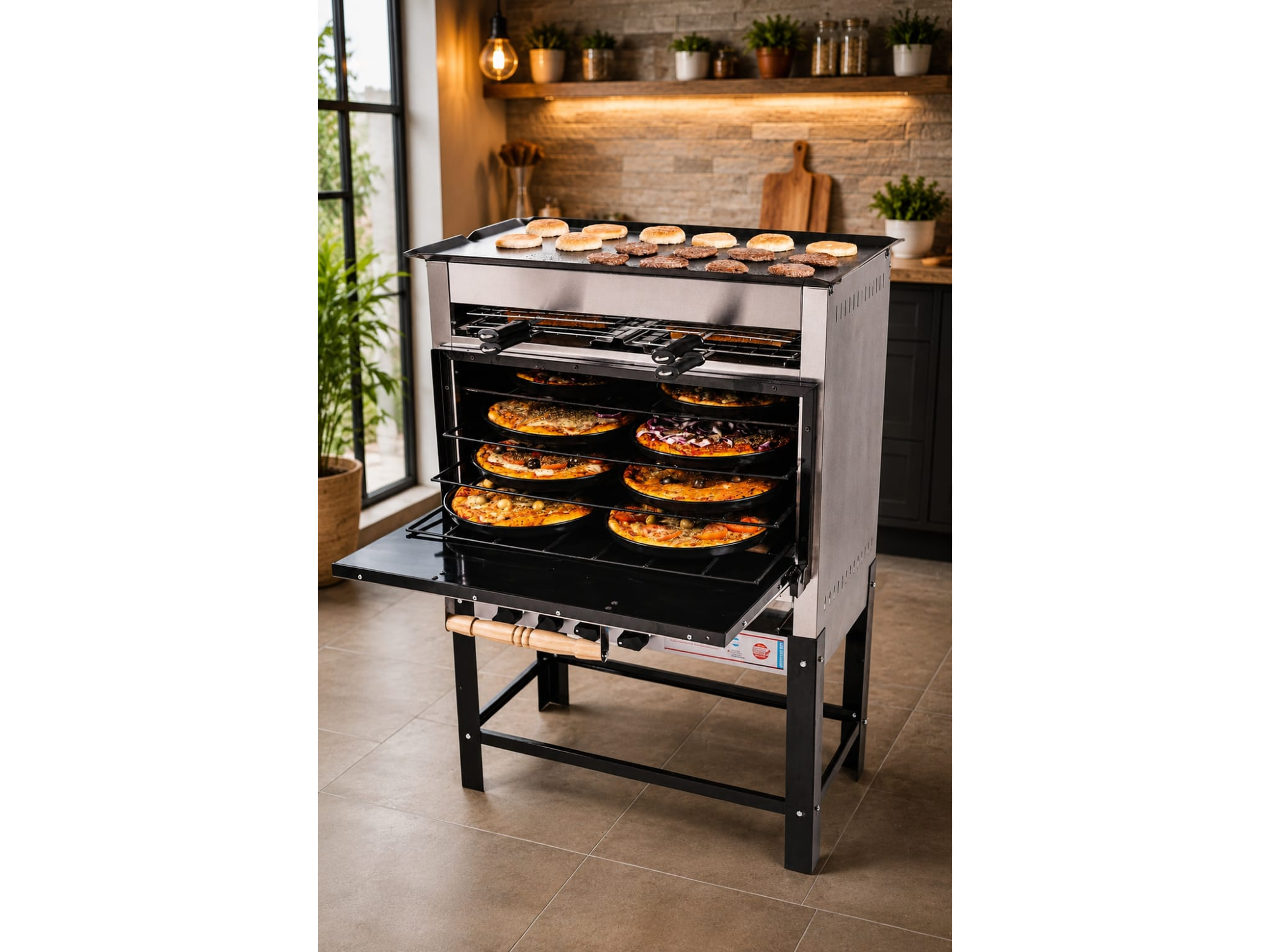 HORNO PIZZERO 6 MOLDES. con carlitera y plancha