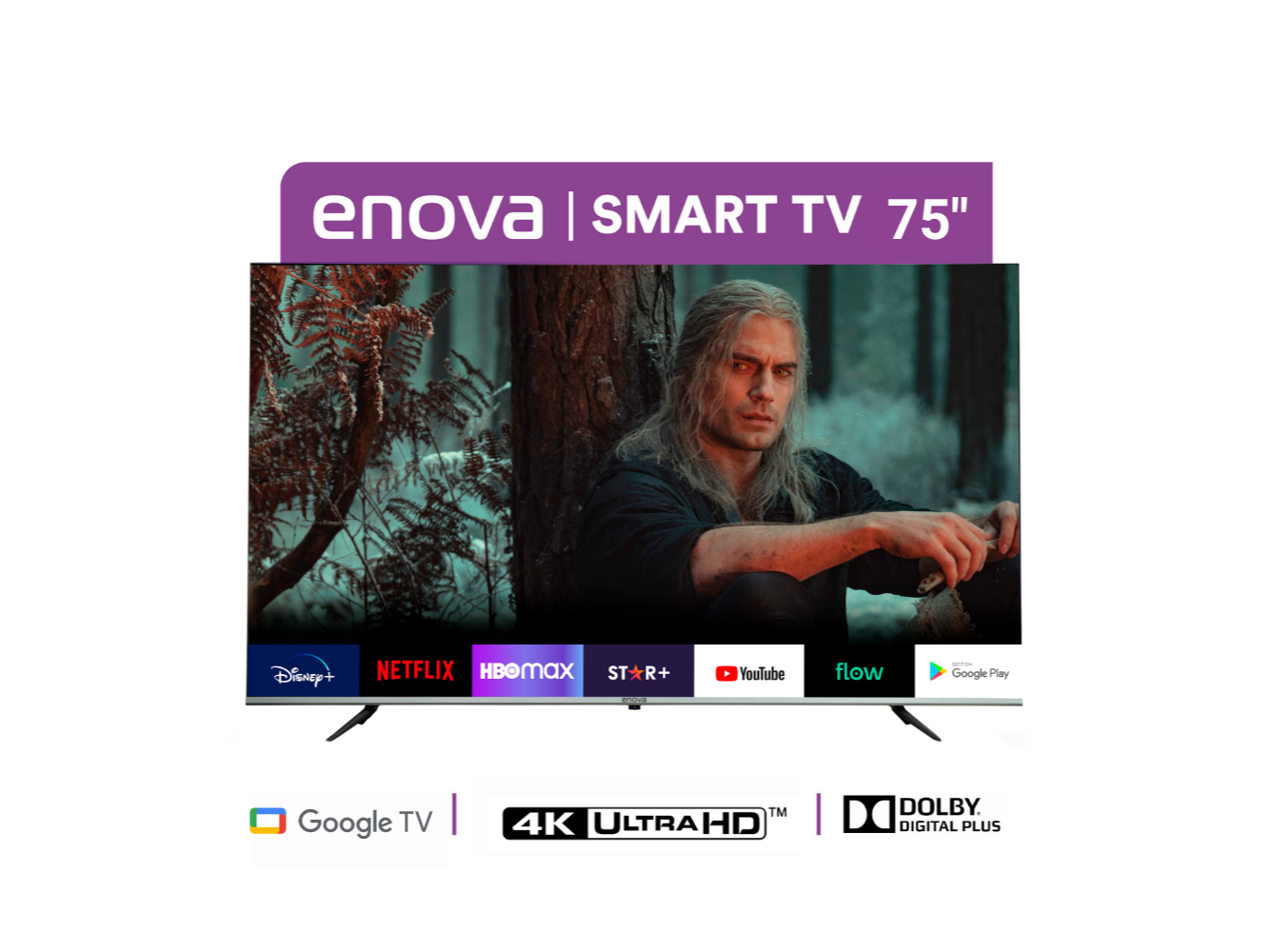 Smart TV enova 75" LED 4K UHD Frameless Google TV