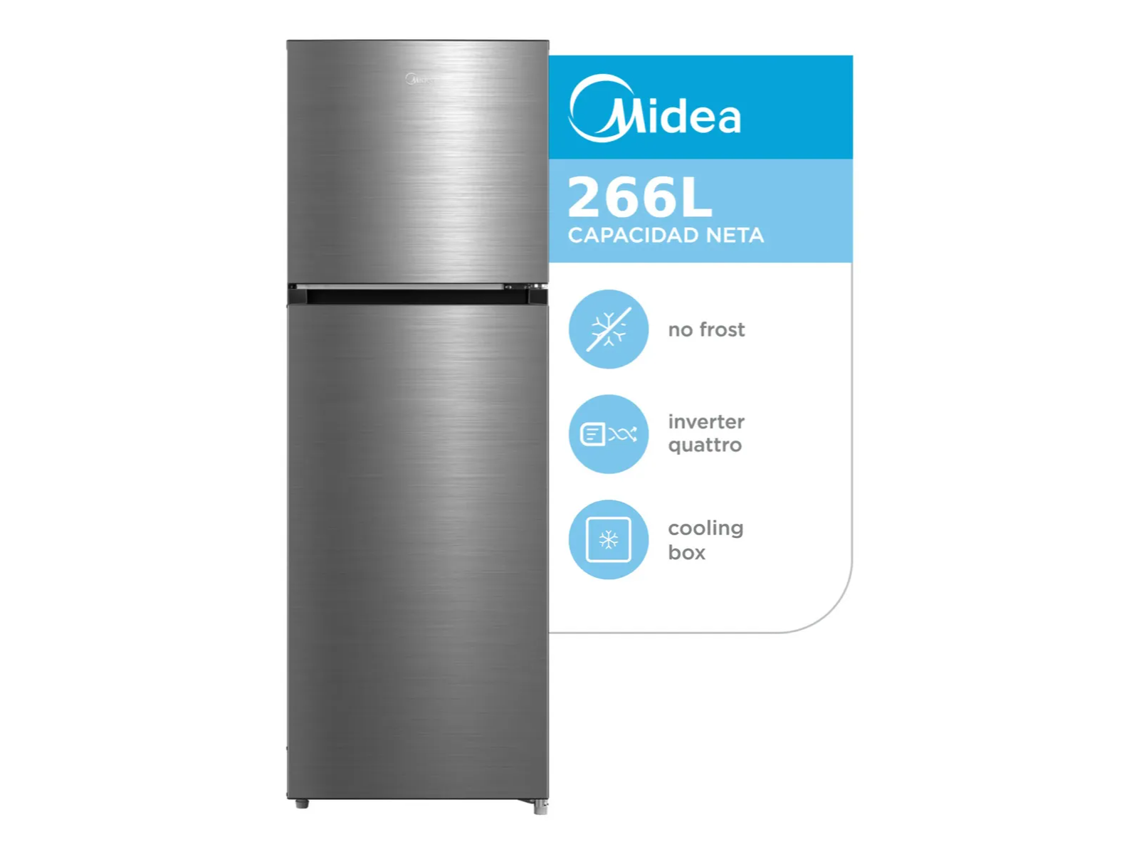 Heladera Inverter Midea Inox Top Mount 266 L