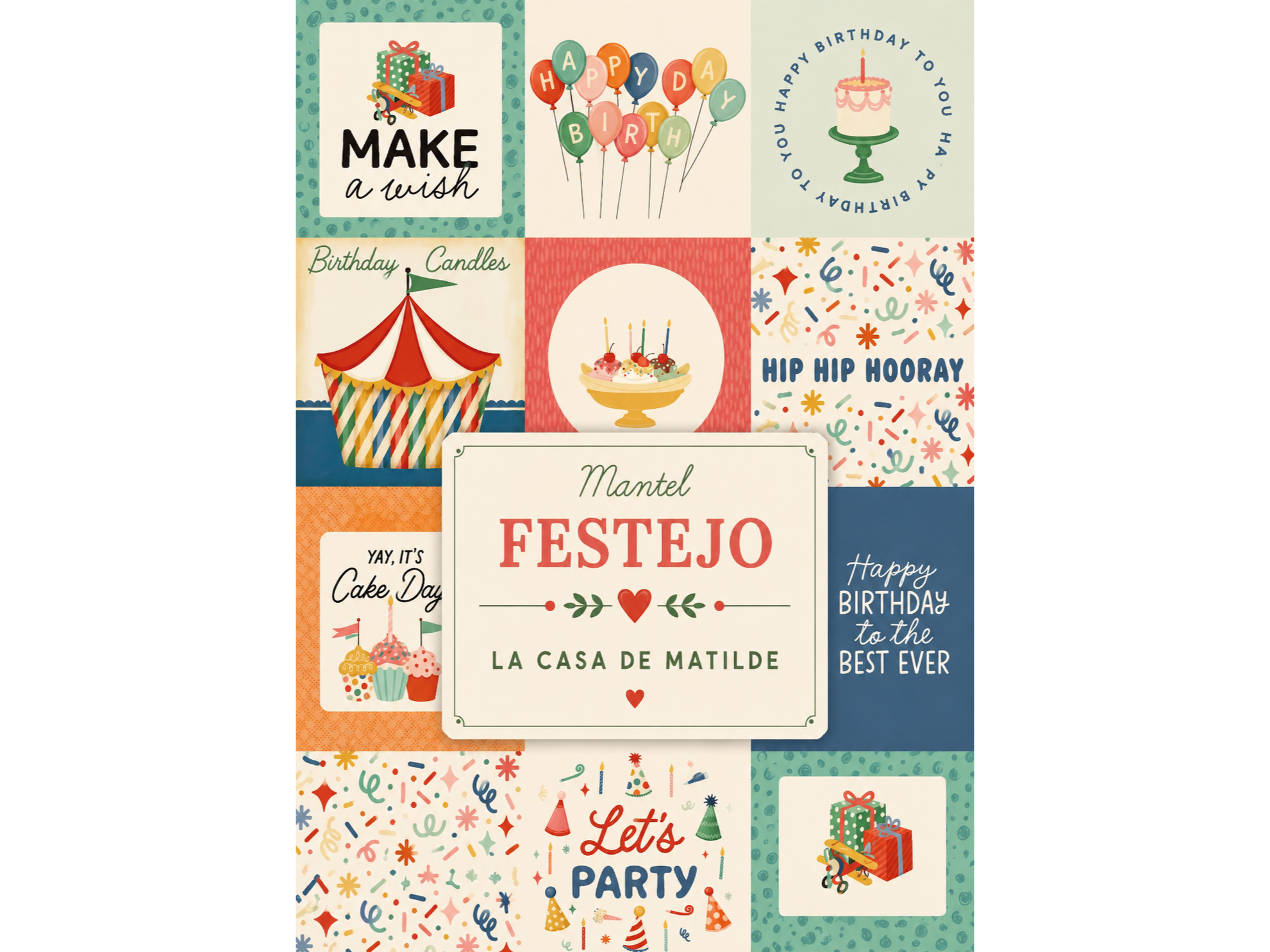 MANTEL CUMPLE RETRO! 2,5 METROS