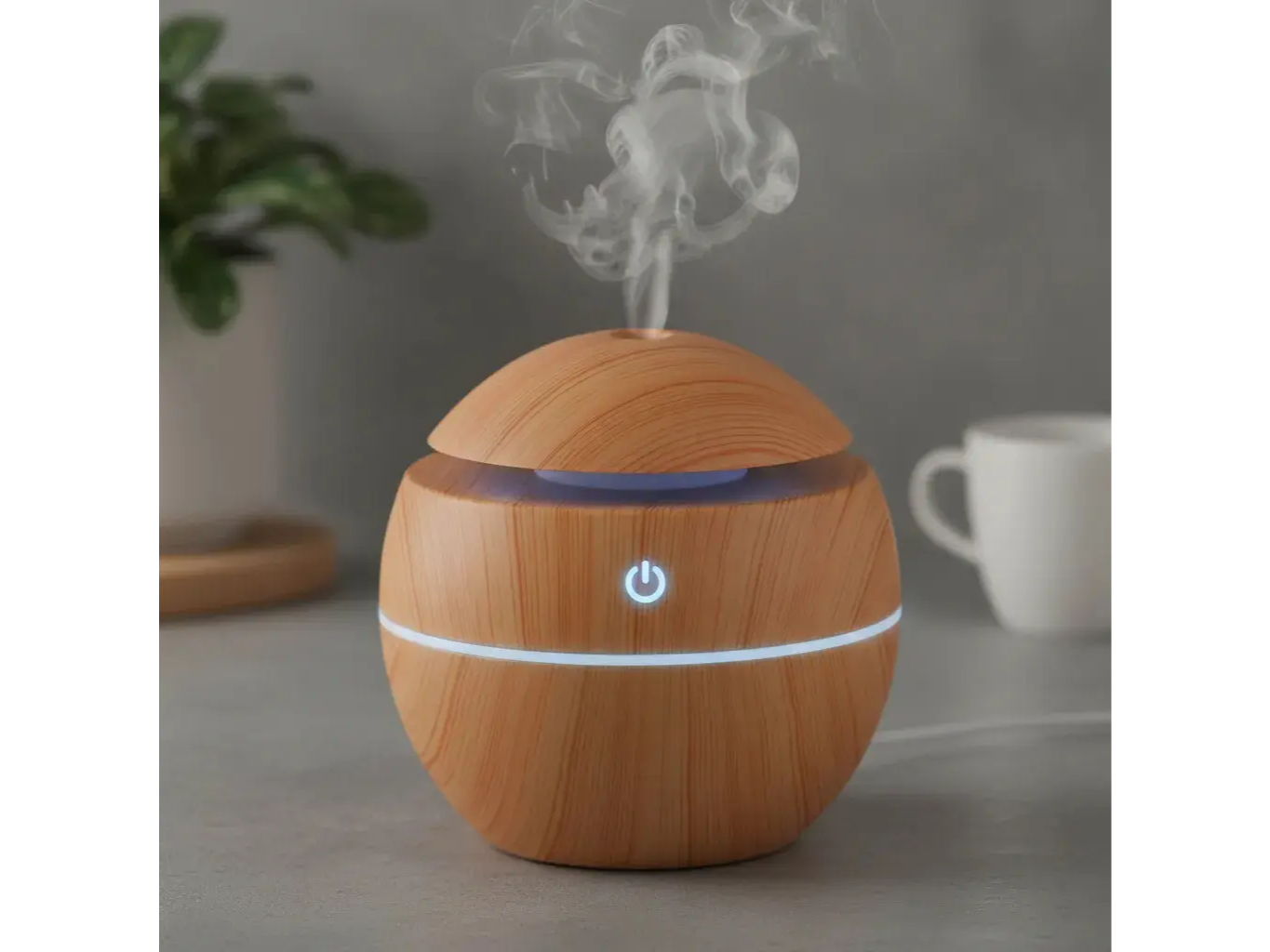 HUMIDIFICADOR DE MADERA CON LUZ LED REDONDO