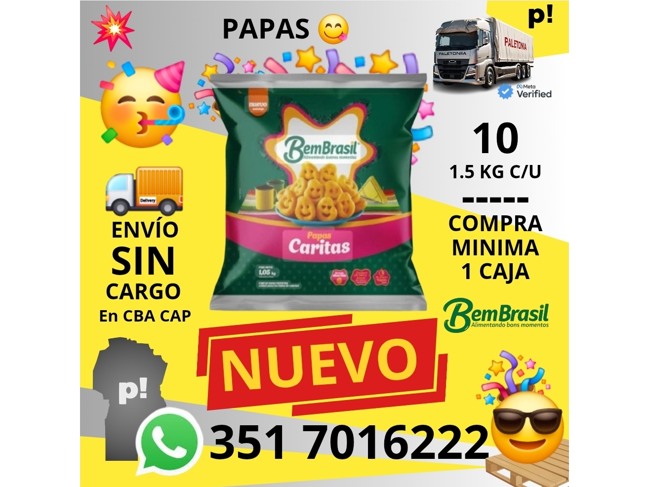 PAPAS BEMBRASIL CARITAS X 10,5 KG. X 10 UNIDADES X 1,05 KG.