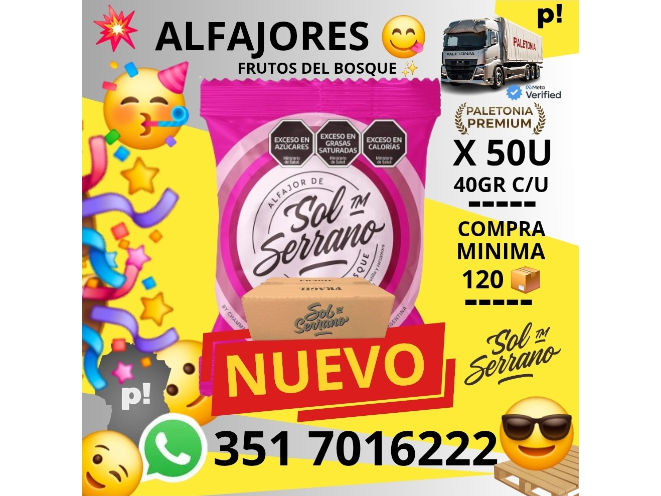 ALFAJOR SOL SERRANO X50 UNIDADES (FRUTOS DEL BOSQUE)