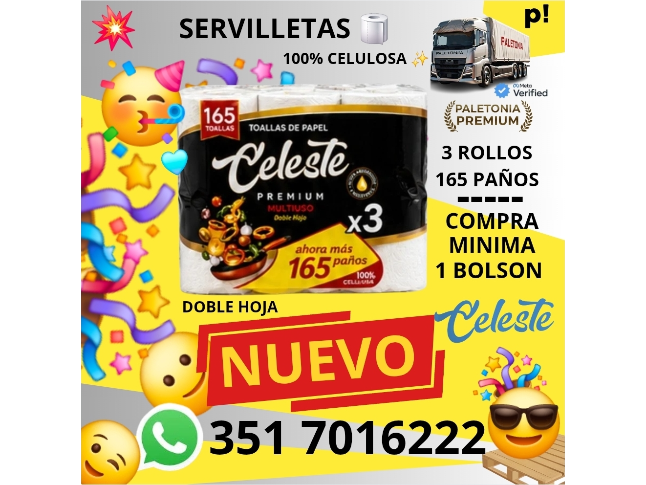 CELESTE 3 ROLLOS / 165 PAÑOS