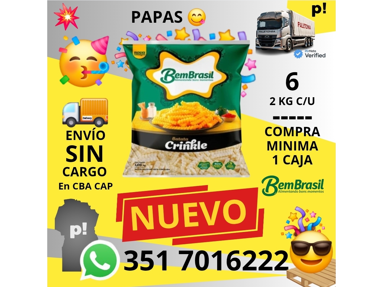 PAPAS BEMBRASIL CRINCKELS X 12 KG. X 6 UNIDADES X 2 KG.