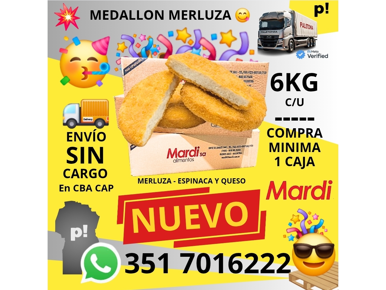 MERLUZA MEDALLON ESPINACA Y QUESO X  6 KG