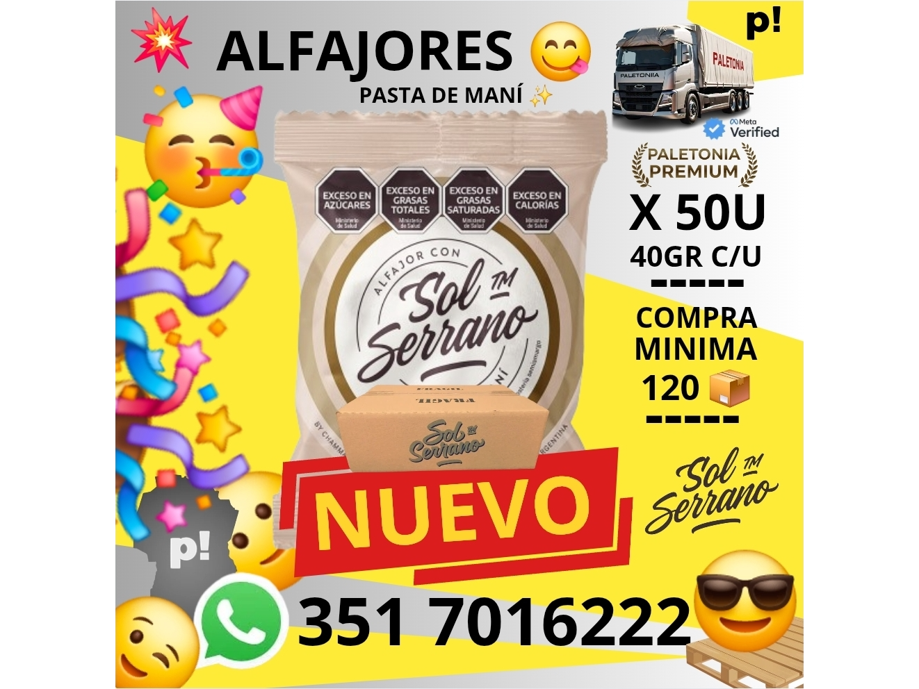 ALFAJOR SOL SERRANO X50 UNIDADES (PASTA DE MANI)