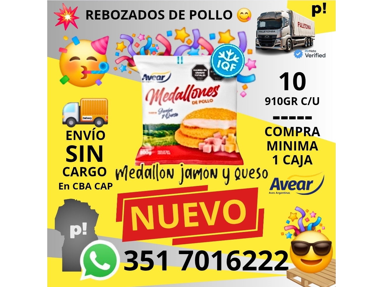 POLLO MEDALLON AVEAR C/ JAMON Y QUESO 9,1 KG ( 10 UNID X 910 GRS )