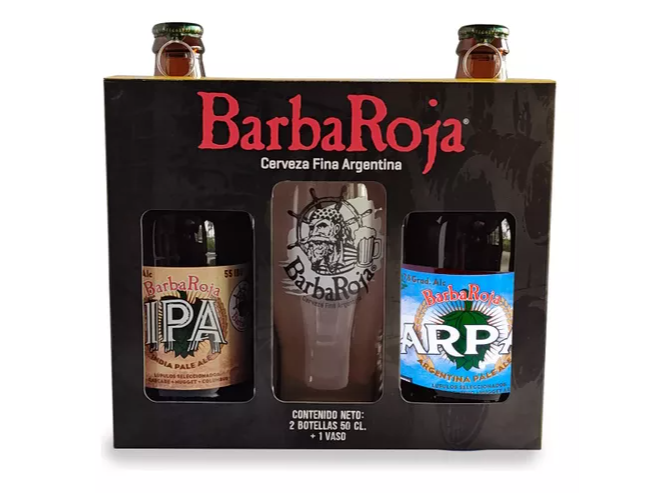 ESTUCHE BARBA ROJA 2 CERVEZA MAS VASO PINTA