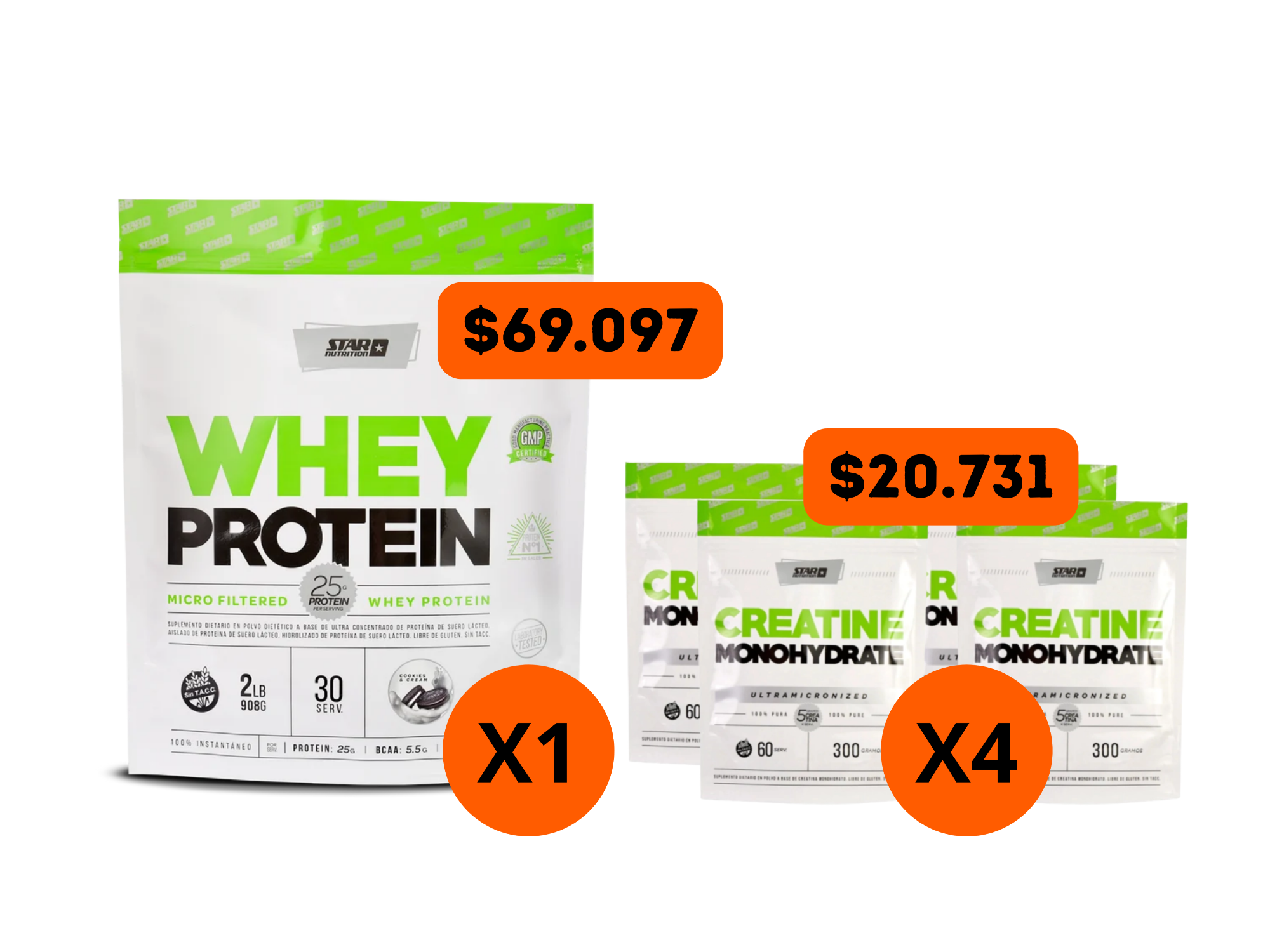COMBO X1 whey protein doypack 2lb Cookie + x4 creatinas doypack 300g